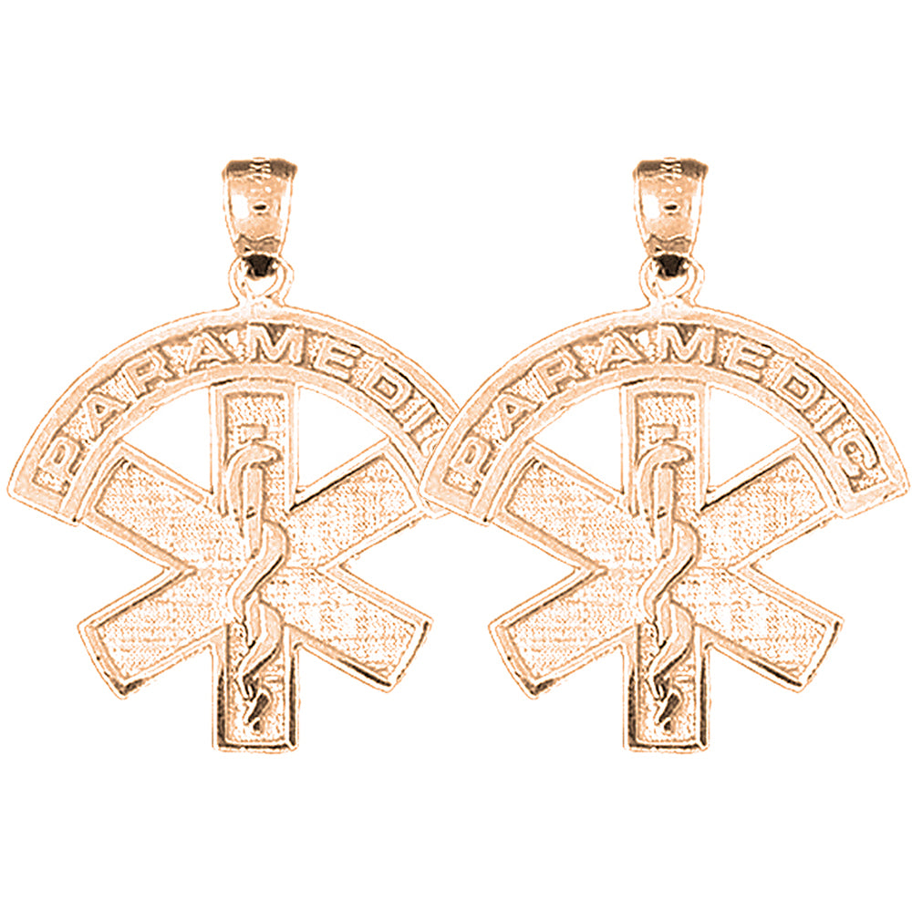 14K or 18K Gold 30mm Medical Alert Caduceus Earrings