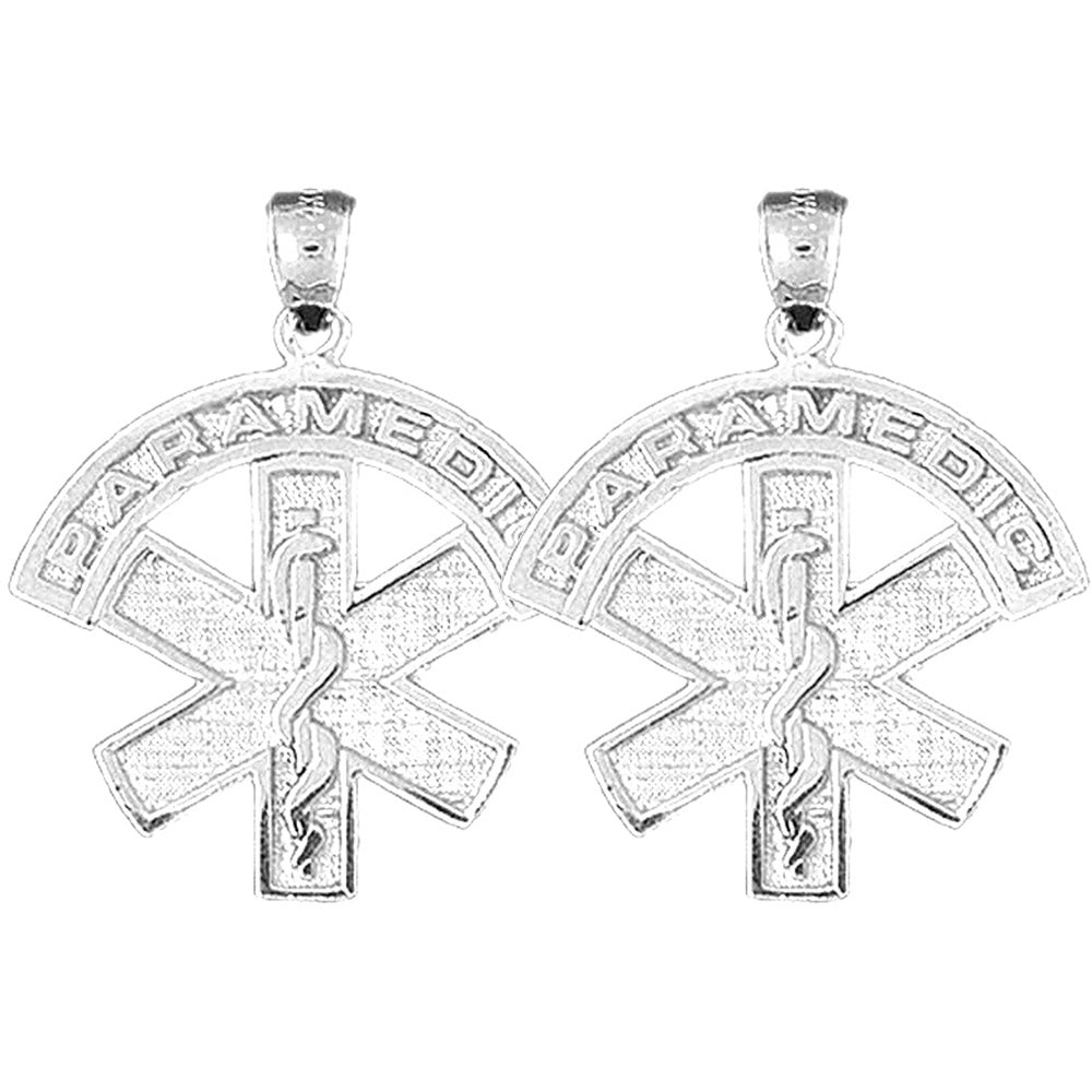 Sterling Silver 30mm Medical Alert Caduceus Earrings