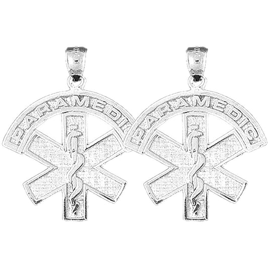 Sterling Silver 30mm Medical Alert Caduceus Earrings