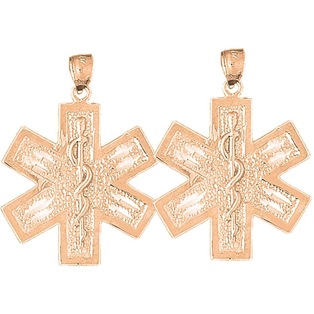 14K or 18K Gold 34mm Medical Alert Caduceus Earrings