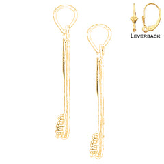 Sterling Silver 26mm 3D Toothbrush Earrings (White or Yellow Gold Plated)