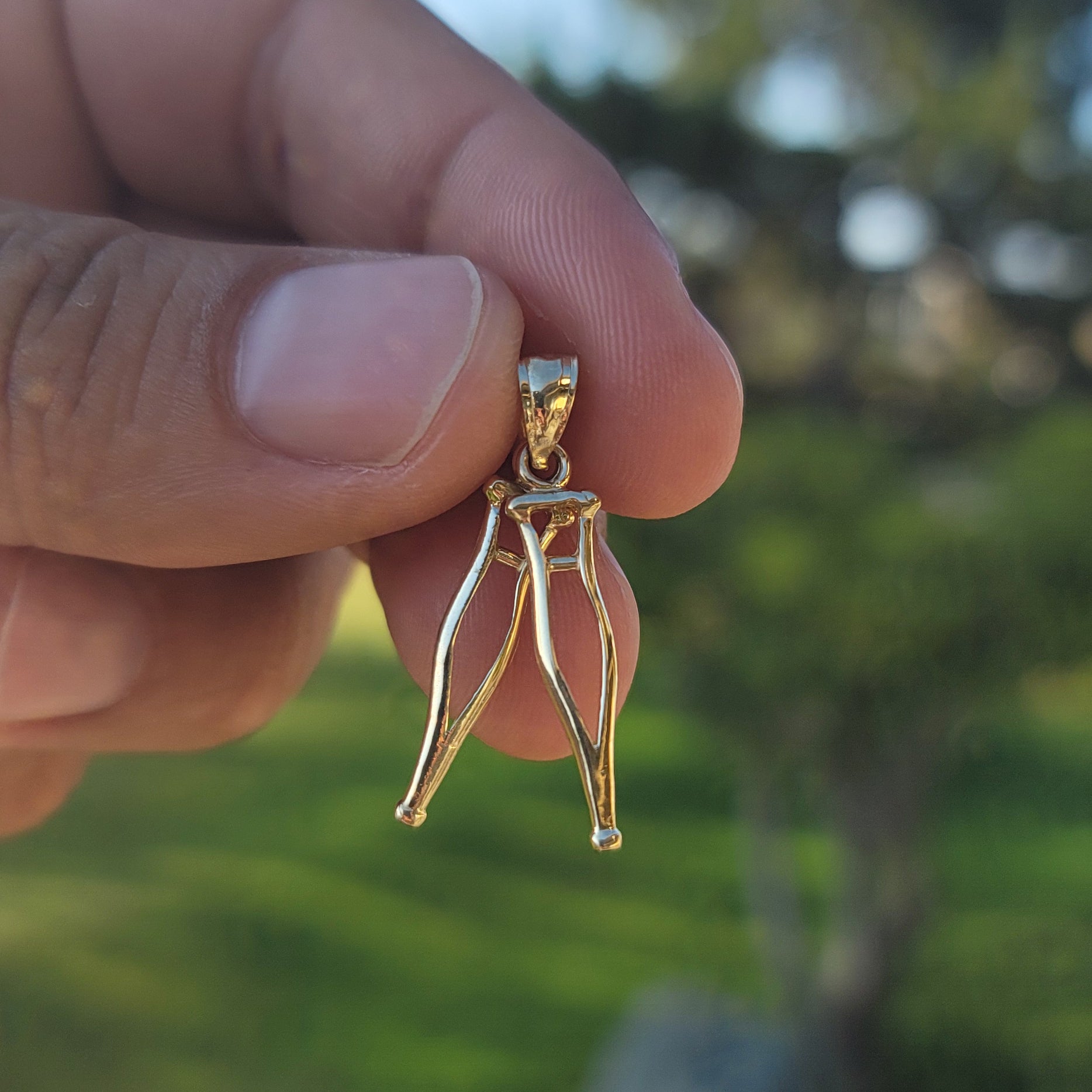 10K, 14K or 18K Gold 3D Crutches Pendant