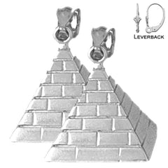 Sterling Silver 23mm 3D Pyramid Earrings (White or Yellow Gold Plated)