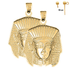 Pendientes King Tut de oro de 14 quilates o 18 quilates de 34 mm