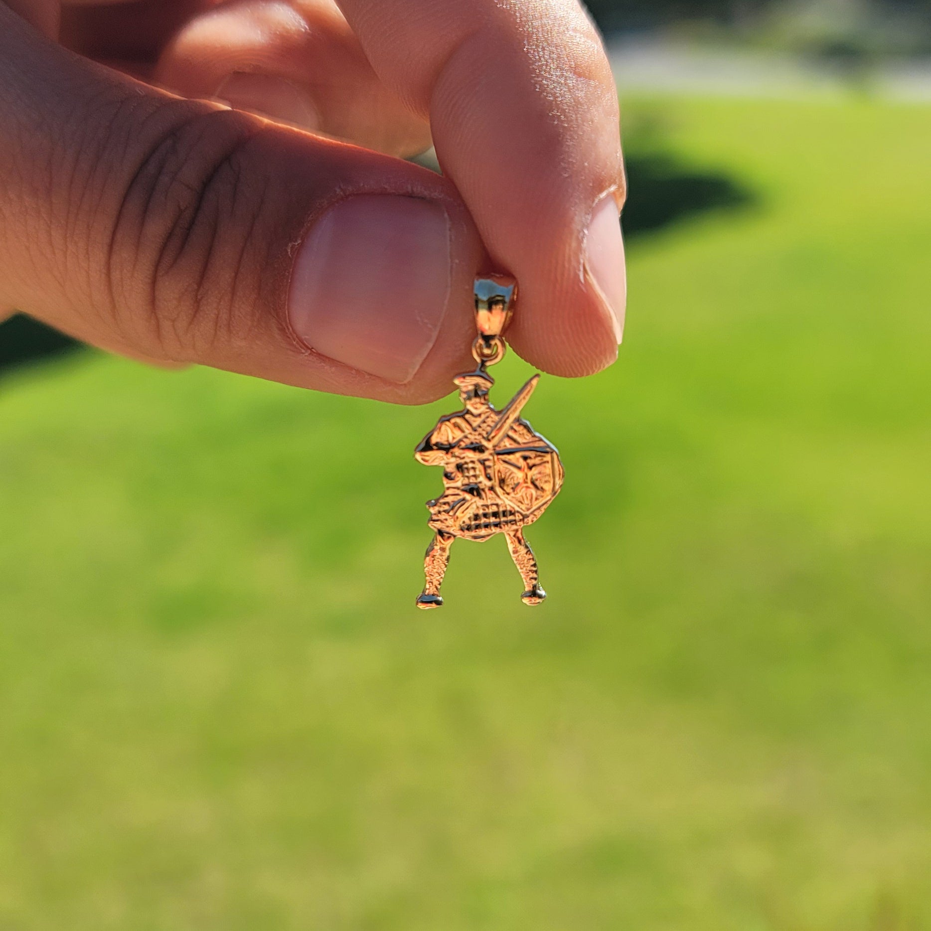 14K or 18K Gold Knight with Sword & Shield Pendant