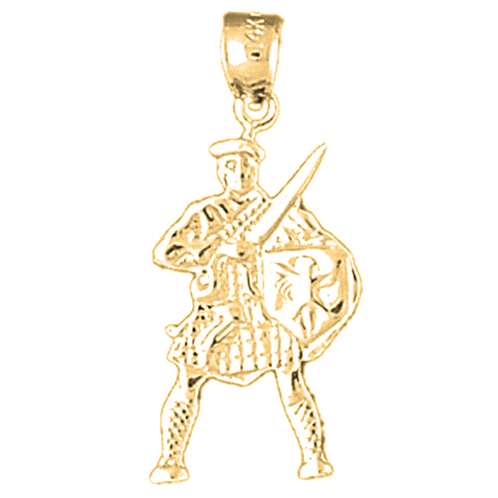 14K or 18K Gold Knight with Sword & Shield Pendant
