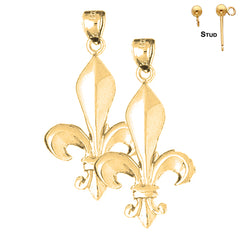 Sterling Silver 35mm Fleur de Lis Earrings (White or Yellow Gold Plated)