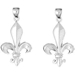 Sterling Silver 35mm Fleur de Lis Earrings