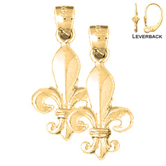 Sterling Silver 21mm Fleur de Lis Earrings (White or Yellow Gold Plated)