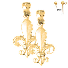 Sterling Silver 21mm Fleur de Lis Earrings (White or Yellow Gold Plated)