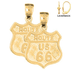 Sterling Silver 23mm U.S. Route 66 Earrings (White or Yellow Gold Plated)