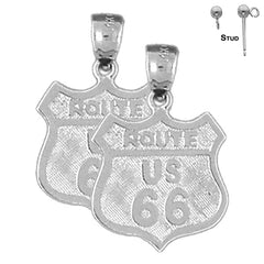 Sterling Silver 23mm U.S. Route 66 Earrings (White or Yellow Gold Plated)