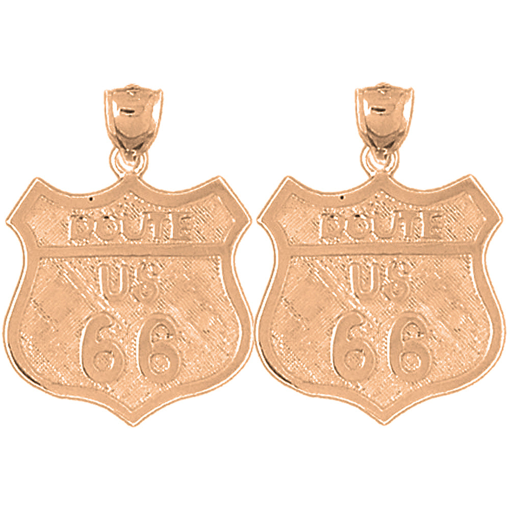 14K or 18K Gold 26mm U.S. Route 66 Earrings