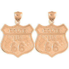 14K or 18K Gold 26mm U.S. Route 66 Earrings