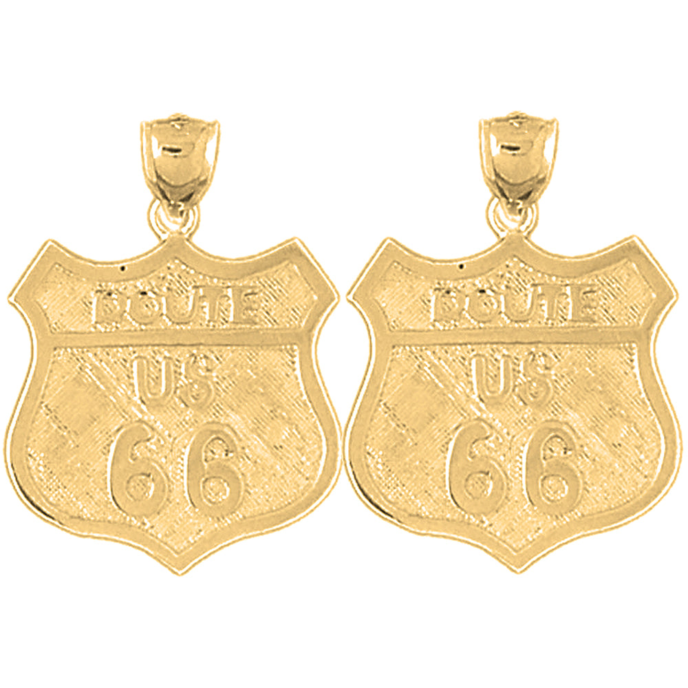 14K or 18K Gold 26mm U.S. Route 66 Earrings