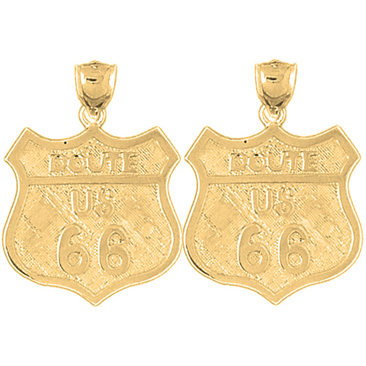 14K or 18K Gold 26mm U.S. Route 66 Earrings