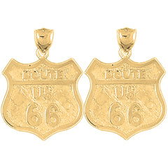14K or 18K Gold 26mm U.S. Route 66 Earrings