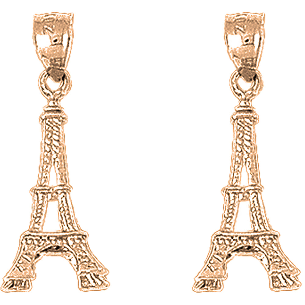 14K or 18K Gold 26mm 3D Eiffel Tower Earrings