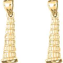 Yellow Gold-plated Silver 23mm 3D Leaning Tower Of Pisa Earrings