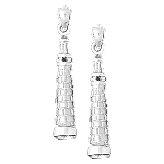 Sterling Silver 30mm 3D Leaning Tower Of Pisa Earrings