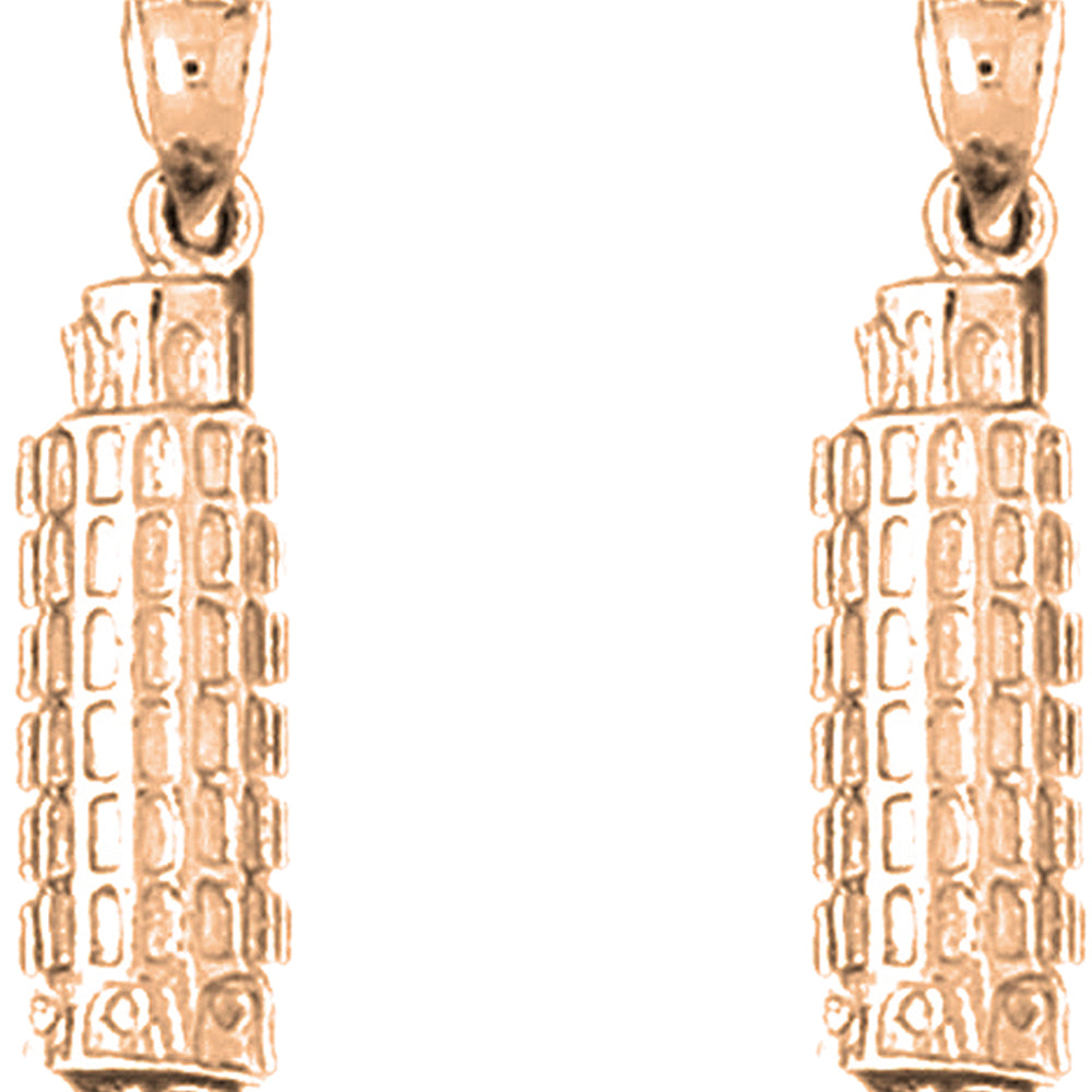 14K or 18K Gold 27mm 3D Leaning Tower Of Pisa Earrings