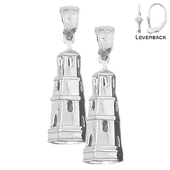 Sterling Silver 26mm Tower Earrings (White or Yellow Gold Plated)