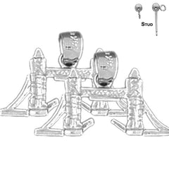 Pendientes de plata de ley con diseño 3D del Puente de la Torre de Londres de 12 mm (chapados en oro blanco o amarillo)