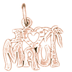 14K or 18K Gold I Love Maui Pendant