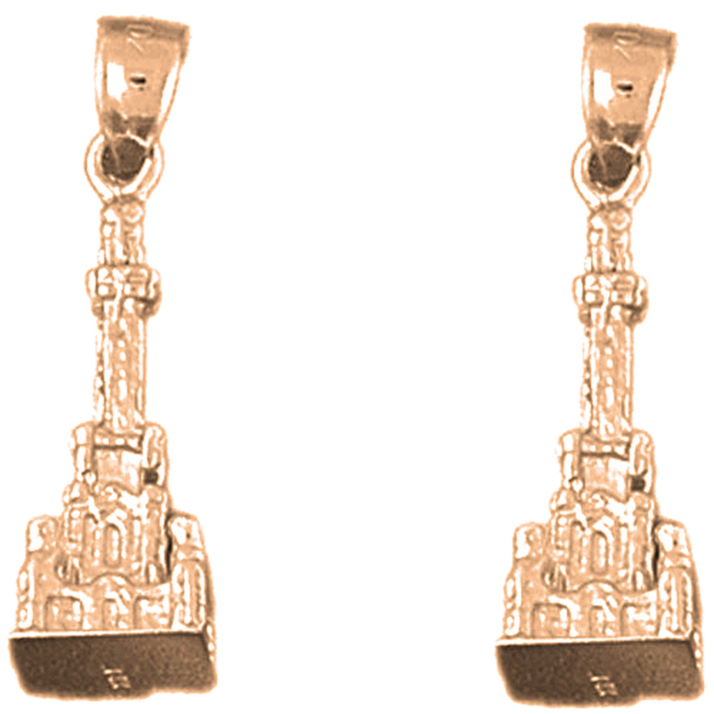 14K or 18K Gold 27mm 3D Buddhist Shrine Earrings