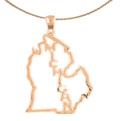 Colgante del estado de Michigan de oro de 14 quilates o 18 quilates