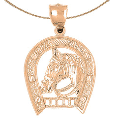 Colgante de herradura con caballo en oro de 10 quilates, 14 quilates o 18 quilates