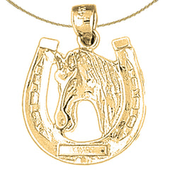 Colgante de herradura con caballo en oro de 10 quilates, 14 quilates o 18 quilates