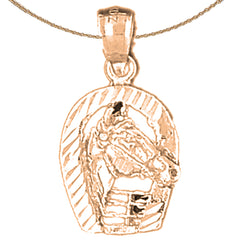 Colgante de herradura con caballo en oro de 10 quilates, 14 quilates o 18 quilates