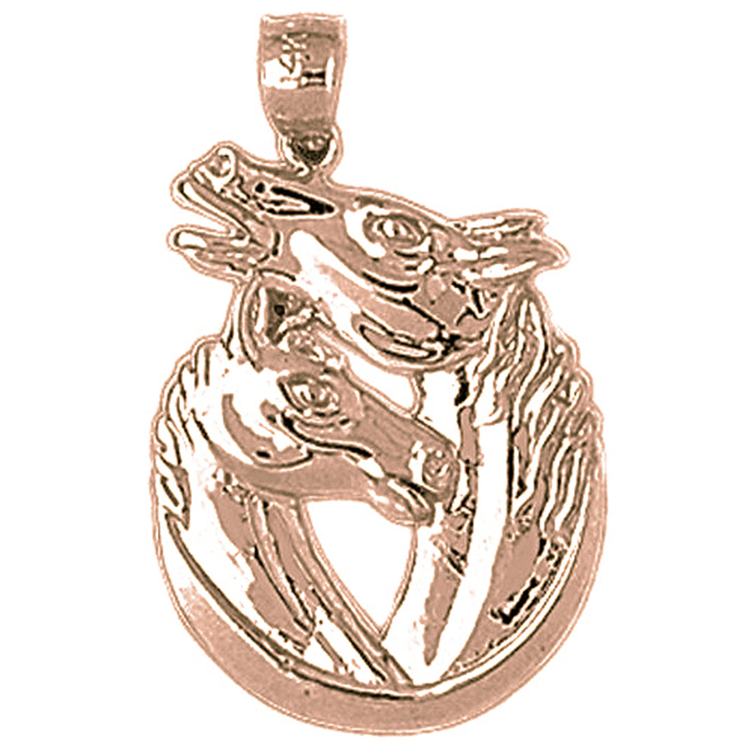 10K, 14K or 18K Gold 3D Horseshoe With Horses Pendant