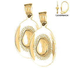 Sterling Silver 25mm 3D Cowboy Hat Earrings (White or Yellow Gold Plated)