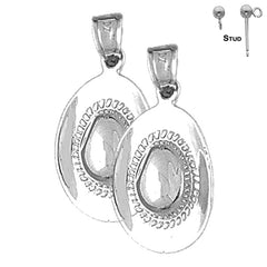 Sterling Silver 25mm 3D Cowboy Hat Earrings (White or Yellow Gold Plated)