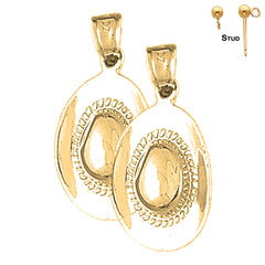 Sterling Silver 25mm 3D Cowboy Hat Earrings (White or Yellow Gold Plated)