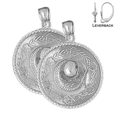 3D-Sombrero-Ohrringe aus Sterlingsilber, 36 mm (weiß- oder gelbvergoldet)