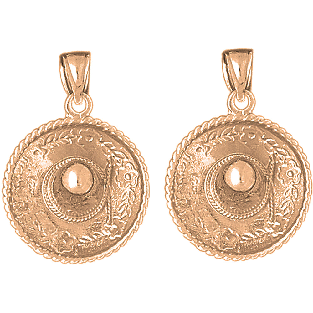 14K or 18K Gold 31mm 3D Sombrero Earrings