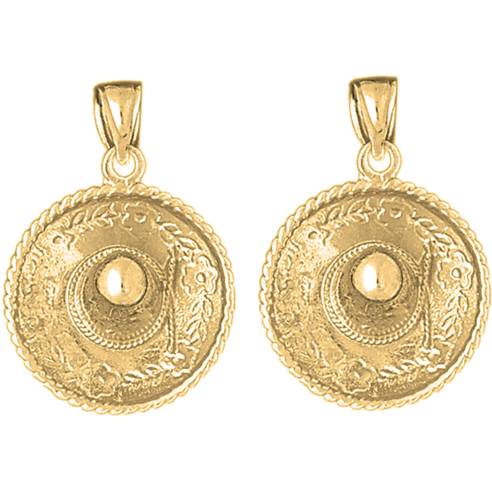 14K or 18K Gold 31mm 3D Sombrero Earrings