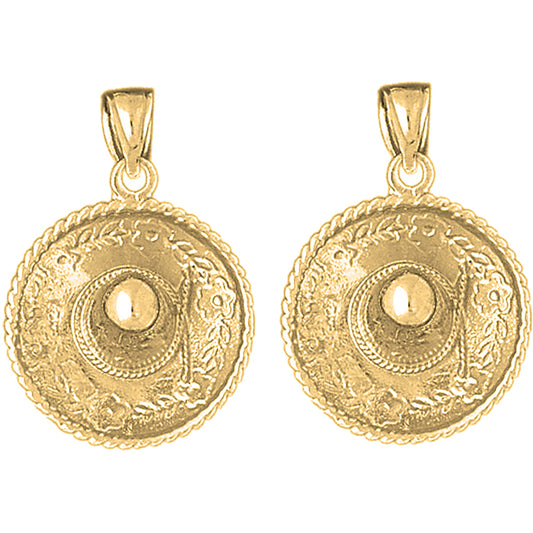 14K or 18K Gold 31mm 3D Sombrero Earrings