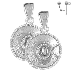 Pendientes Sombrero 3D de plata de ley de 24 mm (chapados en oro blanco o amarillo)