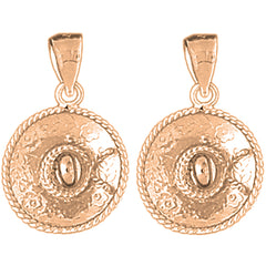 14K or 18K Gold 24mm 3D Sombrero Earrings