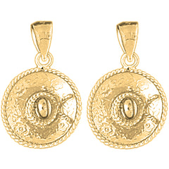 14K or 18K Gold 24mm 3D Sombrero Earrings