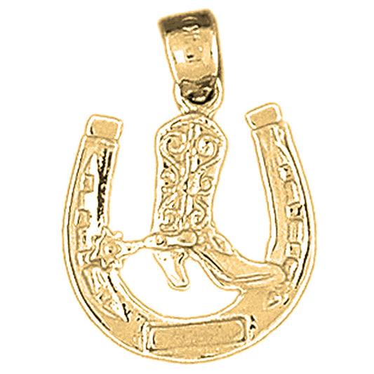 10K, 14K or 18K Gold Horseshoe With Cowboy Boot Pendant