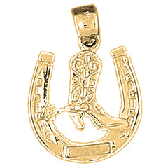10K, 14K or 18K Gold Horseshoe With Cowboy Boot Pendant