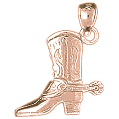 10K, 14K or 18K Gold 3D Cowboy Boot Pendant