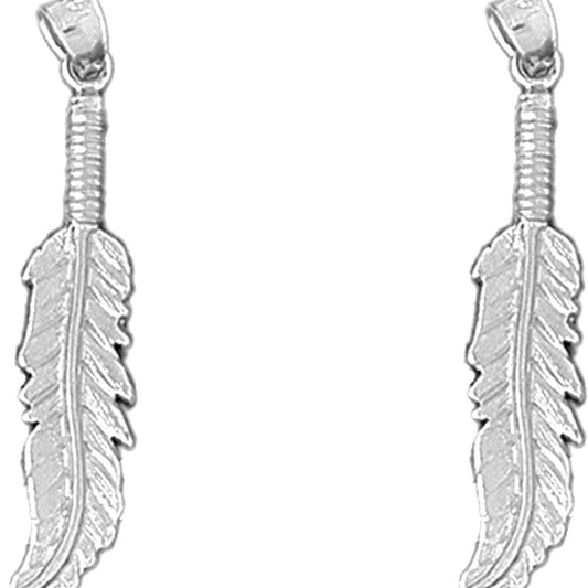 Sterling Silver 34mm Feather Earrings