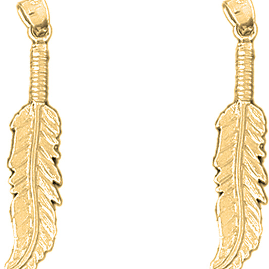 14K or 18K Gold 34mm Feather Earrings