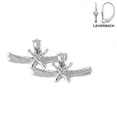 Sterling Silver 11mm Canoe With Paddles Earrings (White or Yellow Gold Plated)